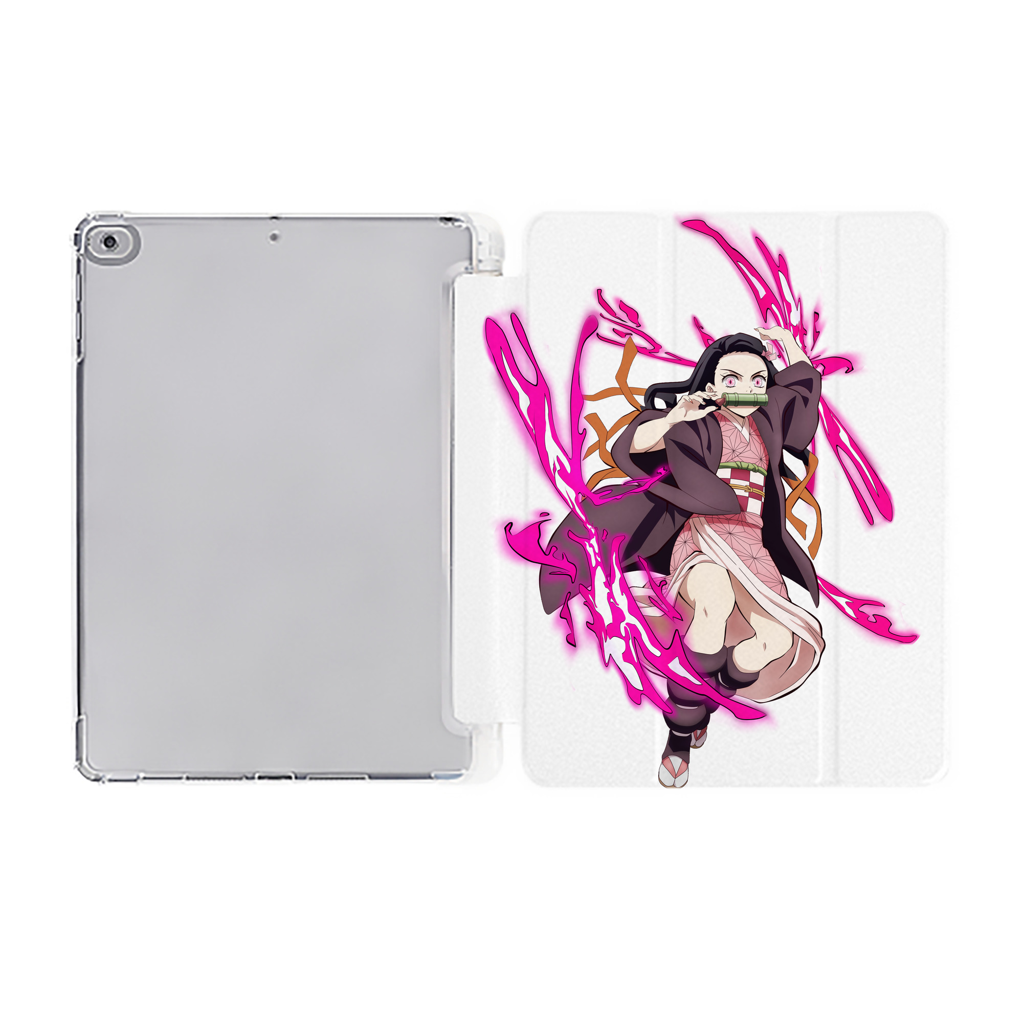 （画像用） 鬼滅の刃（きめつのやいば）竈門 禰󠄀豆子／かまど ねずこ Kamado Nezuko IPad ケース ペン収納付き 三つ折りスタンド PUレザー×シリコン 対応機種9.5/10.5/10.9インチ